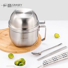 304快餐碗 學生上班族食堂打飯防燙泡麵碗 便當帶隔層, 1個, 304快餐碗學生上班族食堂打飯防燙泡麵碗