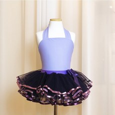 메이드바이에이 여아용 발레복 입고 벗기 편한 분리형 고급 보라&블랙 공단튜튜
