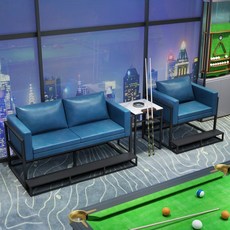 QJUN 臺球沙髮觀球椅子，桌球廳專用休息沙髮，舒適看球臺球室用品，耐用穩固。, 藍色三人組合（加踏板）, 1個