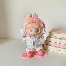 라부부 1세대 3세대 스노우 보드 4피스 인형옷 세트 스키 고글 스노우보드 스키복, (아기를 제외하다) 15 cm/17 cm라부부 적용 가, 핑크 스노우보드 4피스 세트 (레인보우 헤드폰+상의+바