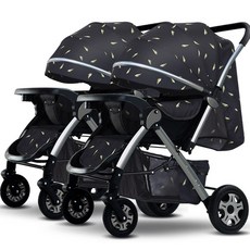 雙胞胎嬰兒車可登嬰兒推車可坐可躺輕便可摺疊景觀遛娃神器可坐折, 四輪橡膠餐盤車【碳黑金羽】:1個