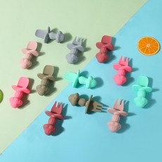 嬰兒熊掌餐盤, 短柄叉勺6色可選, 1套, 如圖
