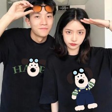 1+1 남녀공용 캐릭터 티셔츠 오버핏 반팔티 커플티 GBG564564