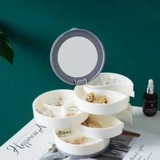 목걸이 반지 팔찌 보관함 다층 수납함 거울 회전식 4단, 02 White