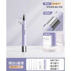 發光可視掏挖耳朵 兒童挖耳神器 挖耳勺 兒童挖耳勺 寶寶專用挖耳勺 挖耳棒 耳扒 掏耳棒 耳夾 耳勺, 木槿紫【軟耳勺-雙色光源】, 1個