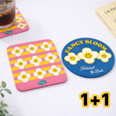 엘루온 스마일 플라워 실리콘 티코스터 2P 세트 컬러 감성 컵받침, 1개, 스트라이프 플라워+블루