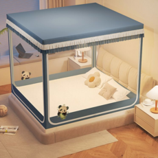 A類回底家用遮光蚊帳牀簾開門一體式全封閉坐牀拉鍊防塵兒童, 深灰【蚊帳+支架】無布簾