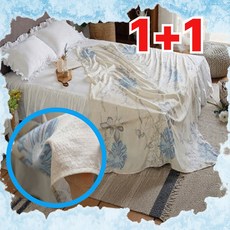 [1+1] 멜리안 냉감 홑이불 시어서커 얇은 여름 퀸 이불 싱글, 1+1, 아이보리 블루젬