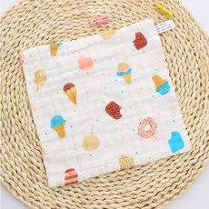 六層紗布口水巾方巾小方巾：柔軟吸水、多用途寶寶手帕、兒童洗臉巾、幼兒園必備, 1個, 01-冰淇淋【30*30】