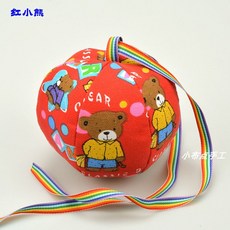 幼兒園流星球兒童親子解壓球圓形小沙包diy帶繩子手工六片布球 TXSV, 15釐米紅小熊【10安帆布+珍珠棉】, 1個