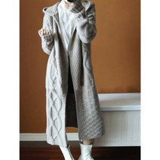 위시드 후드넥 다이아 짜임 롱 니트 오픈 가디건(WIACCD103)