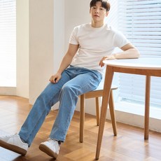 HCOOLNAM 顯腿長的男款彈性牛仔褲直筒直筒版型鬆緊帶