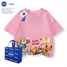 주토피아 캐릭터 빈팔 티셔츠 맨투맨 라운드 순면 면티 키즈 초등학생 봄 여름 동물 프린트, TTZ0627 핑크