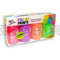 Mont Marte 無毒不透明廣告顏料250mlx4 (MPST4003/MPST4002) 廣告顏料套裝, MPST4002 螢光色