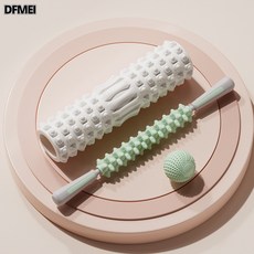 DFMEI 肌肉放鬆泡沫滾軸非瘦腿按摩狼牙棒筋膜球瑜伽柱琅琊棒滾輪按摩器, 1個, 瑜伽柱白色30釐米+深度按摩棒+磁力筋膜球