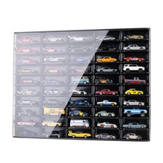 展示盒 風火輪多美卡亞克力收納盒展示盒架子可組合男孩玩具車合金車模型, 1個, 黑色展示架（可装50台车）带亚克力盖板