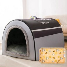 대형견 방한 강아지집 텐트 소프트켄넬 하우스 겨울 강아지 집 애견 개집 실외 마당 방수, L 50 x 40x35cm, 1개, 더 보온 노르딕 그레이 전기 담요