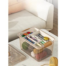 뜨개실보관함 뜨개용품 바스켓 선반 수납함 투명 크림 소형 25 x 18x14, 티 투명 대형 38 x 27x21