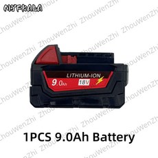 밀워키 M18 18V 리튬 교체 배터리용 9Ah 고용량 48-11-1860 48-11-1850 48-11-1840 공구, [12] 1PCS 9.0Ah Battery