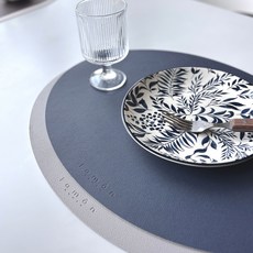 라몬하우스 양면 가죽 테이블매트, 2개, 43.5*32, 네이비/라이트그레이 에그