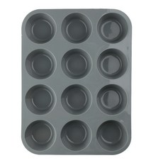 FCM 矽膠蛋糕模具 馬芬杯 烘焙工具, 1個, 12孔灰色