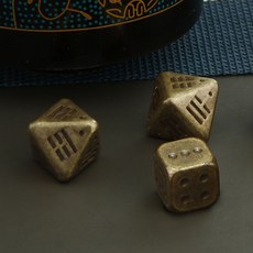 金屬骰子 桌遊骰子 骰子三顆套裝 鋅閤金八卦骰子 遊戲玩具 休閒娛樂 易經道具 多麵體色子, 1個, 八卦符號骰子套裝 青古銅色
