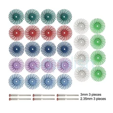 쿠쿠스토어 34개 1인치 라디얼 브리슬 디스크 키트 연마 브러시 2.35mm 샹크 디테일 폴리싱 휠 드레멜 로터, 01 34pcs, 01 3mm 2.35mm shank