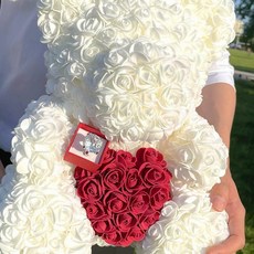로즈 베어 장미 곰돌이 인형 꽃 조화 기념일 40cm, 곰돌이 꽃(40cm핑크)_다이아 반지