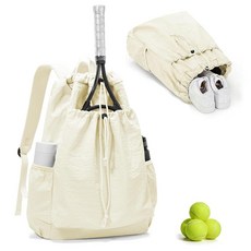 Coofay 여성용 테니스 가방 남성용 피클볼 백 비치 라켓 드로스트링 백팩 배드민턴 129353 8510770479, 베이지, 1개