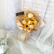 桃園出貨 【1485人收藏】仿真向日葵滿天星干花母親節520香皂花網紅送同學閨蜜拍照花束, 橙系田園皂花尺寸30×40厘米