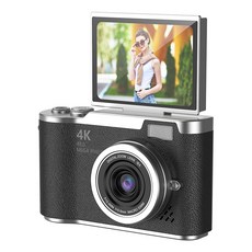 PYHO 디지털카메라 4800W 회전 화면 입문 셀카 소형 카메라, 블랙