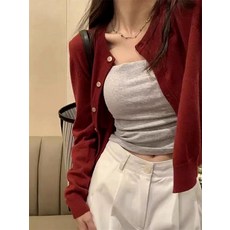 버건디 가디건 니트 스웨터 버튼 탑 빨간 캐주얼, XL, 레드, 1개