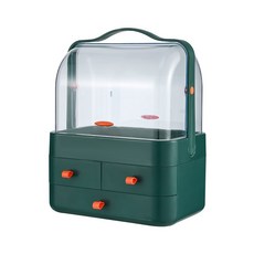 防塵化妝品收納箱 - 透明多層桌面化妝品收納整理盒, 孔雀綠, 1個