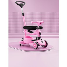 DFMEI 小童滑板車寶寶可坐可推可滑行嬰幼兒多功能滑行車0-3-6歲遛娃車, 1個, 櫻花粉+推杆萬向輪+圍欄
