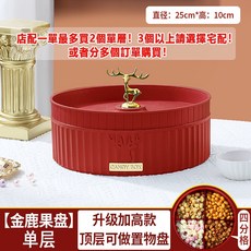 高檔過年糖果盒 雙層分格 乾果盤 果盤 水果盤 零食盒 零食收納盒 客廳糖果盤ku, 喜慶紅單層【無旋轉】, 1個