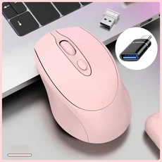 충전식 무선 마우스 듀얼 모드 Bluetooth 호환 2.4G USB 노트북 패드 태블릿 Macbook Mause 용 자동 인체, 01 Pink with OTG, 01 CHINA