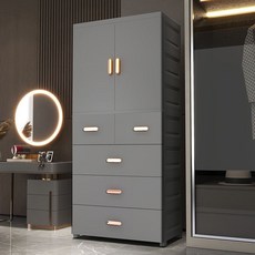 60CM寬掛衣兒童衣櫃臥室歐式雙開門抽屜式收納櫃, 60寬北歐白【掛衣+5層抽屜】,加大加深