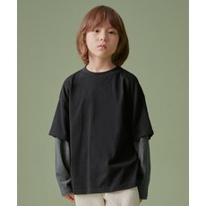 MUSINSA STANDARD KIDS 크루 넥 레이어드 슬리브 티셔츠 [블랙/다크 그레이] 257959