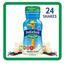 PediaSure Grow & Gain With Fiber Kids Vanilla Shake 페디아슈얼 그로우 앤 게인 피버 바닐라 쉐이크 8oz(237ml) 24팩, 237ml