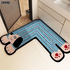 DFMEI 藍色小狗L形轉角浴室地墊衛生間硅藻泥吸水腳墊廁所門口防滑地毯, 1個, 藍汪狗左