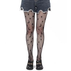 GUXIMIAR 여성용 하이 웨이스트 패턴 타이츠 섹시 망사 스타킹 레이스 고스 꽃무늬 팬티 할로윈 BLACK 블랙 STAR 스타 186509