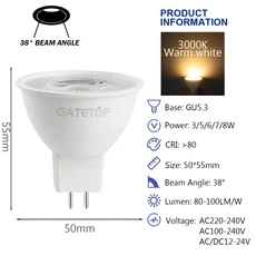 10PCS Foco MR16 GU5.3 기본 LED 전구 전체 전압 스포트라이트 AC DC12V 110V 220V 깜박임 없음 백색광 가, 03 38 degrees 3000K, 04 8W, 03 AC220-240V