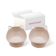 nature pet 寵物傾斜式卡通餐碗 2入, 米色, 1套