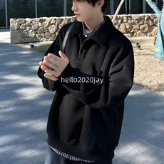 灰色翻領Polo衛衣 男款寬鬆上衣