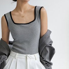 吊帶背心 方領拼接修身無袖上衣