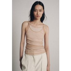 ZARA 페이크 더블 튤 홀터넥 탑 - 베이지 핑크 5644/317/942 519220193