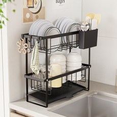 라라밤 자동 물빠짐 초슬림 미니 식기건조대, 2단, BLACK, 1개