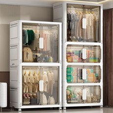 【 宅配到府 】日式免安裝寶寶衣櫃 衣櫥 家用卧室儲物櫃 簡易衣櫃 出租房宿舍收納櫃, 1層摺疊箱【磁吸開門】,61寬35深【免安裝+帶剎車萬向輪】