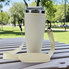 富雲 冰霸杯套 1200ml 便攜保溫杯套, 簡約款 米白送可調伸縮肩帶, 1個