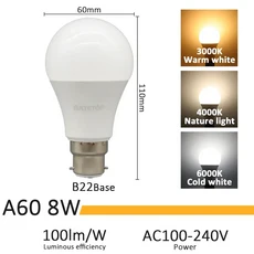 전구 1-20pcs 3CCT LED 3 색 조정 AC110V 220V E27 B22 기본 3000K 4000K 6000K 메모리 기능 색온도 재설정, [46] 8W B22, [01] AC100-240V, [04] 5pcs, 1개